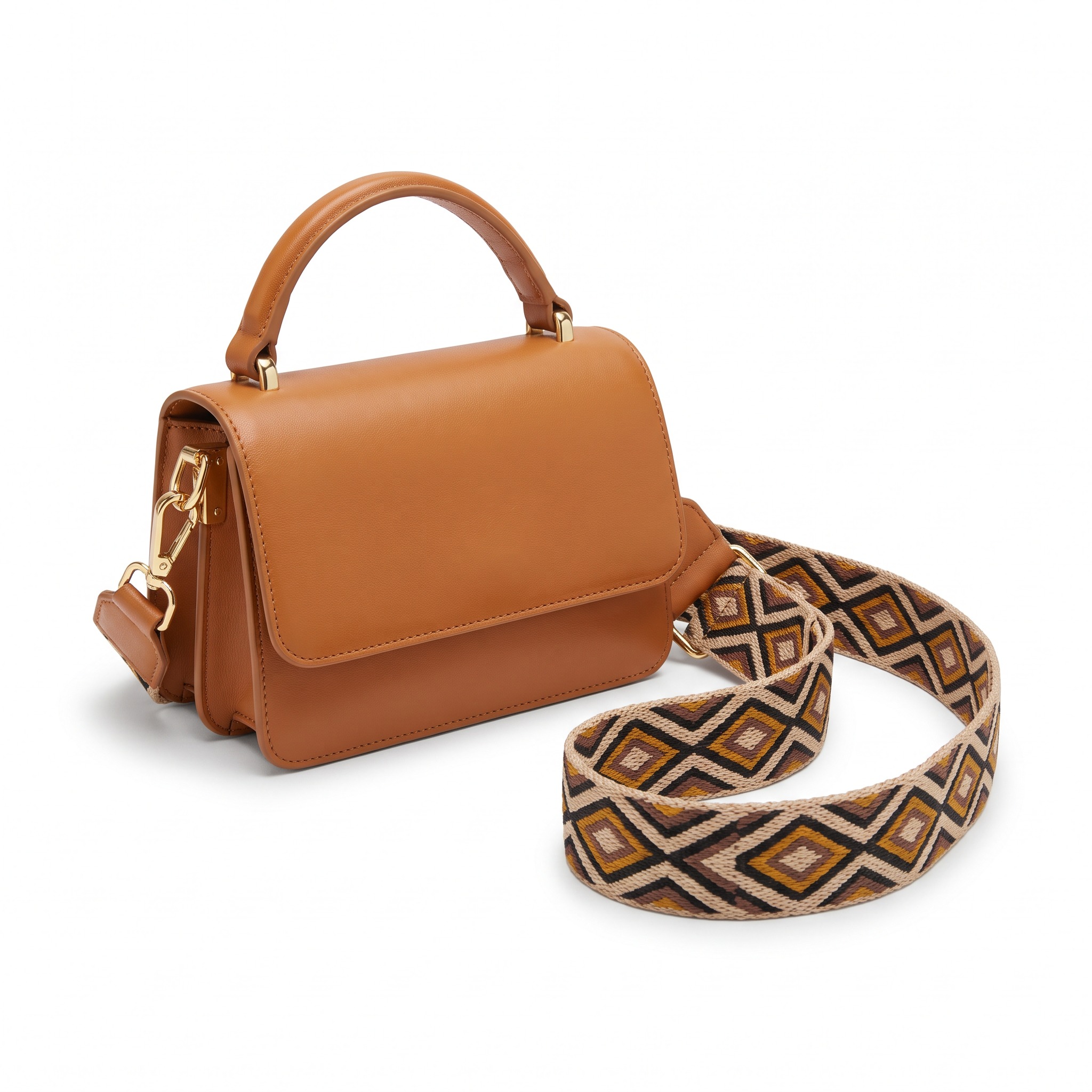 Bolso cruzado de cuero con correa tejida